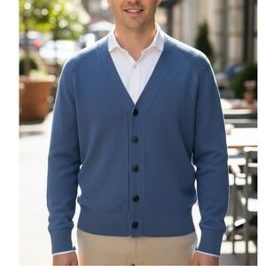 Bonobos Men Blue Slim Fit V-Neck‎ Button Front Cardigan Sweater Raglan Sleeve